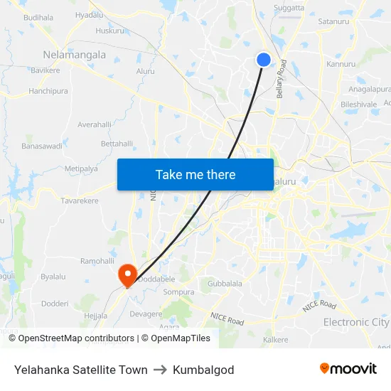 Yelahanka Satellite Town to Kumbalgod map