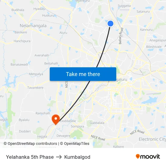 Yelahanka 5th Phase to Kumbalgod map