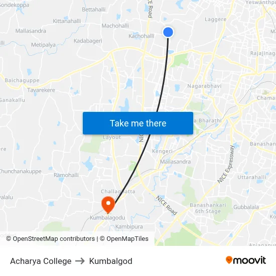 Acharya College to Kumbalgod map