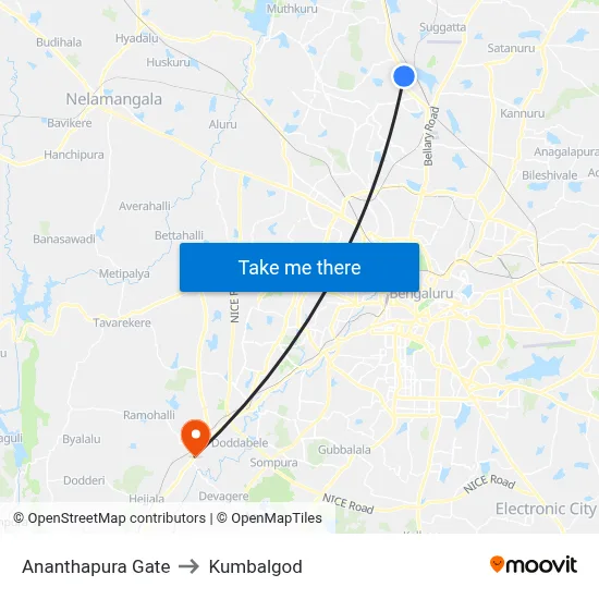 Ananthapura Gate to Kumbalgod map