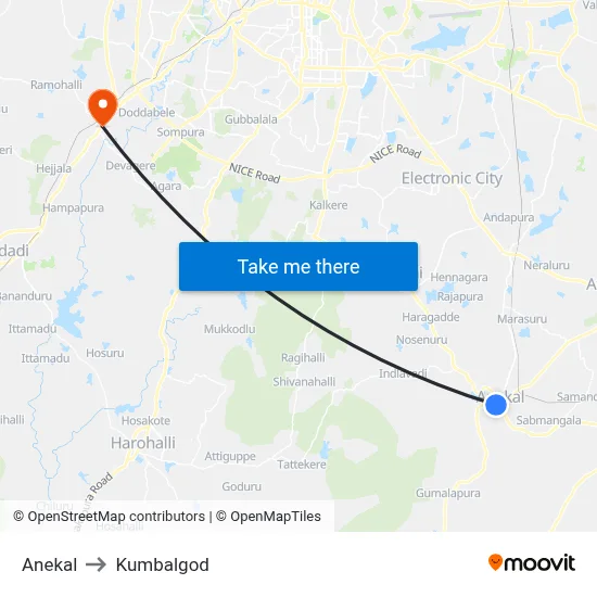 Anekal to Kumbalgod map