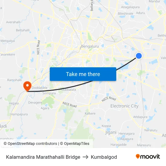 Kalamandira Marathahalli Bridge to Kumbalgod map