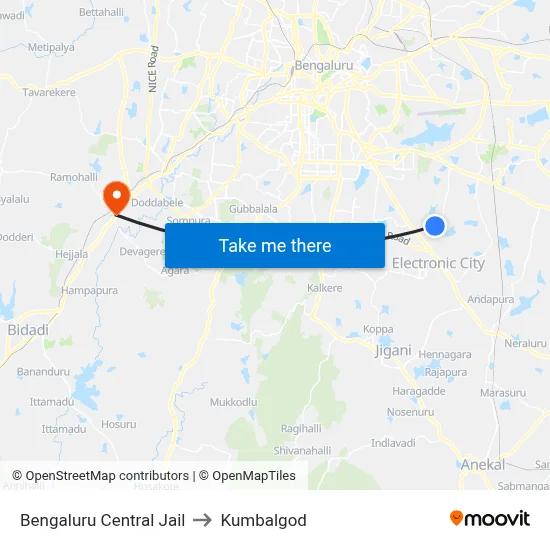 Bengaluru Central Jail to Kumbalgod map