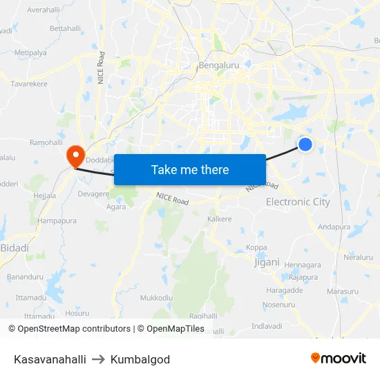 Kasavanahalli to Kumbalgod map