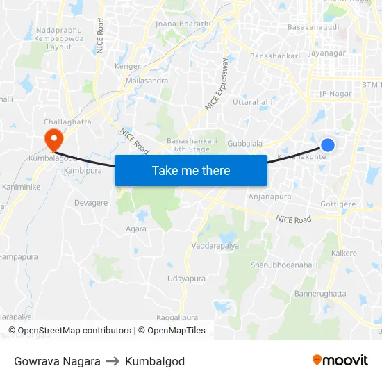 Gowrava Nagara to Kumbalgod map
