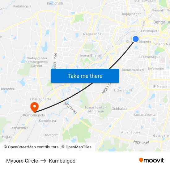 Mysore Circle to Kumbalgod map