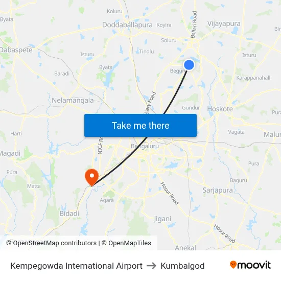 Kempegowda International Airport to Kumbalgod map