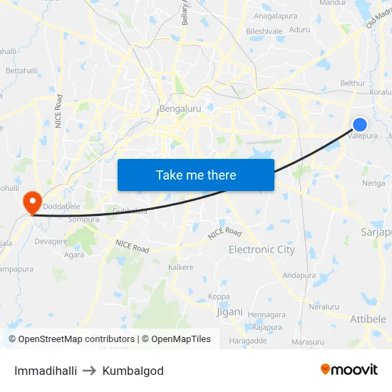 Immadihalli to Kumbalgod map
