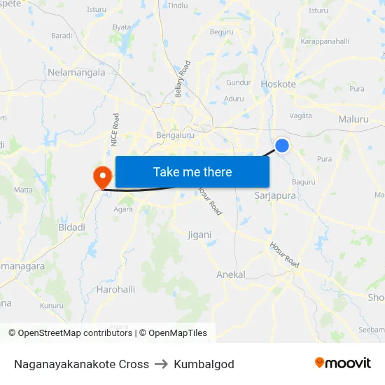 Naganayakanakote Cross to Kumbalgod map