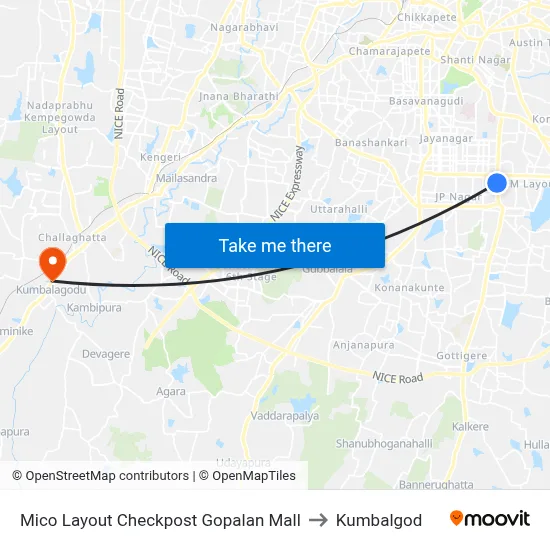 Mico Layout Checkpost Gopalan Mall to Kumbalgod map