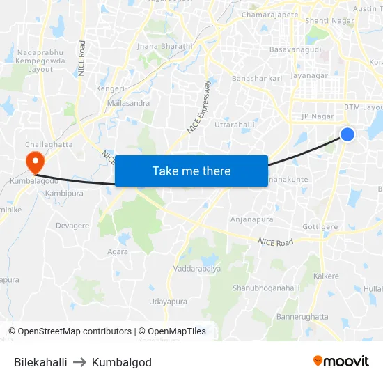 Bilekahalli to Kumbalgod map