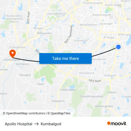 Apollo Hospital to Kumbalgod map