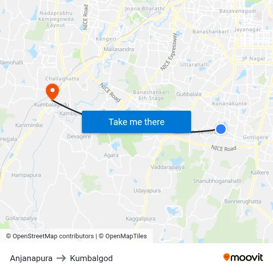 Anjanapura to Kumbalgod map