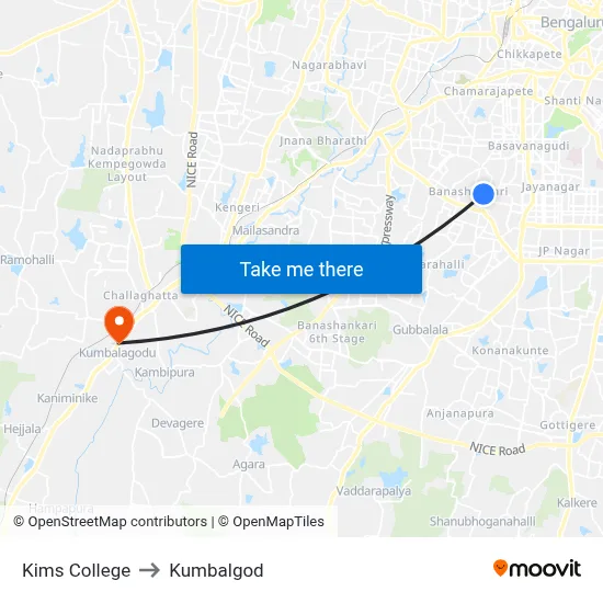Kims College to Kumbalgod map