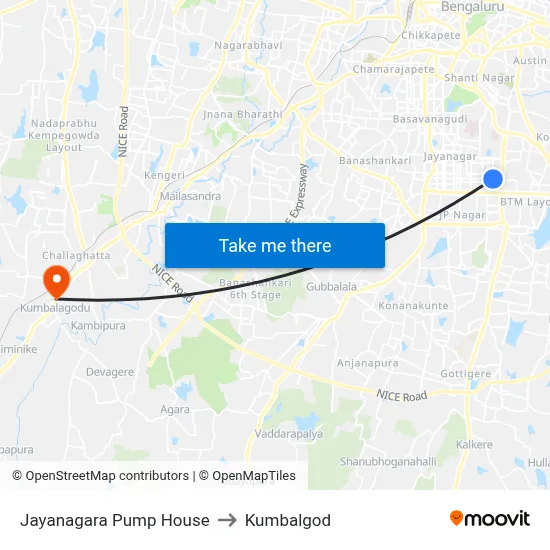 Jayanagara Pump House to Kumbalgod map
