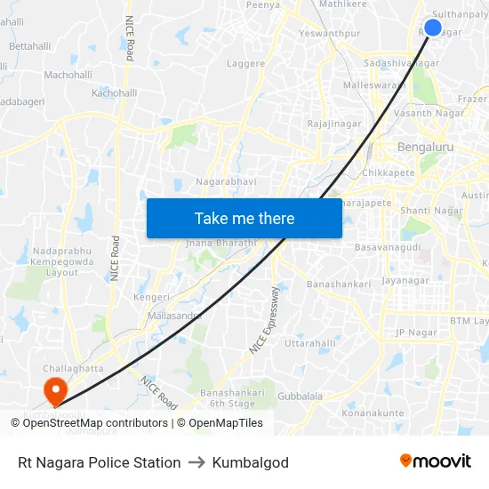 Rt Nagara Police Station to Kumbalgod map