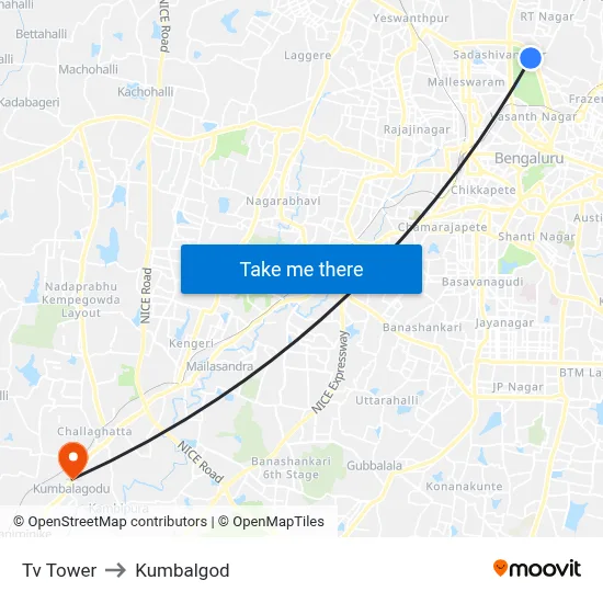 Tv Tower to Kumbalgod map