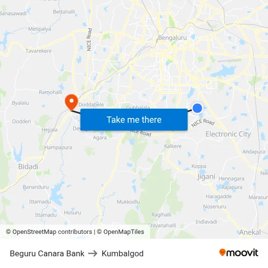 Beguru Canara Bank to Kumbalgod map
