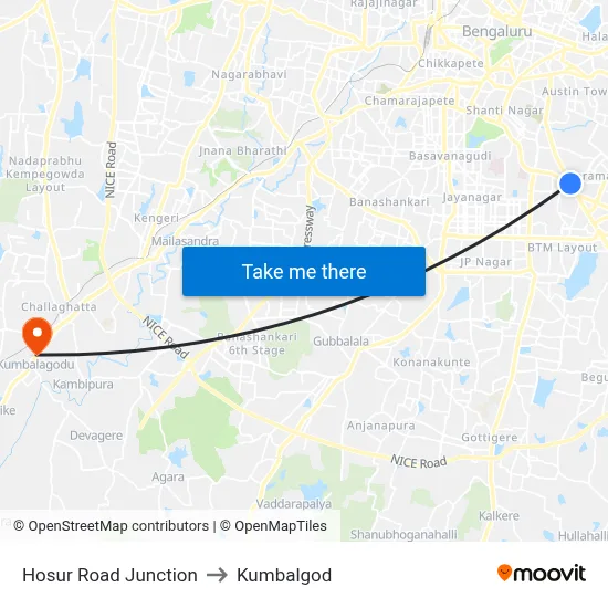 Hosur Road Junction to Kumbalgod map