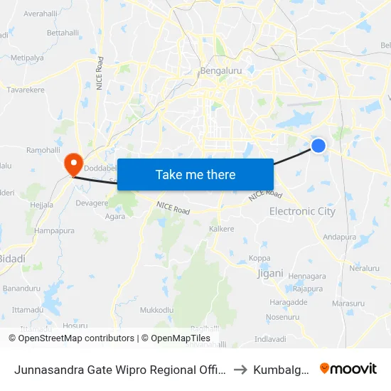 Junnasandra Gate Wipro Regional Office to Kumbalgod map