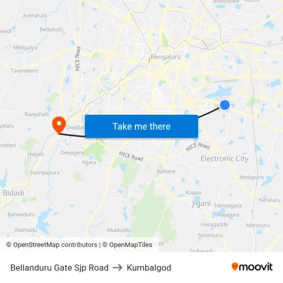 Bellanduru Gate Sjp Road to Kumbalgod map
