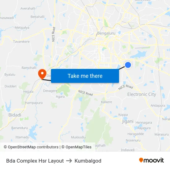 Bda Complex Hsr Layout to Kumbalgod map
