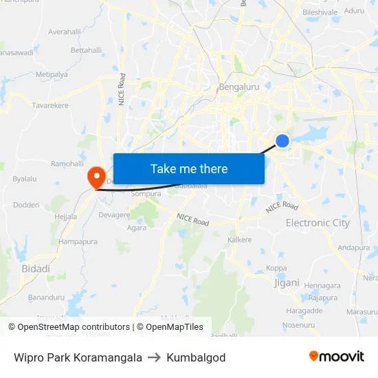 Wipro Park Koramangala to Kumbalgod map