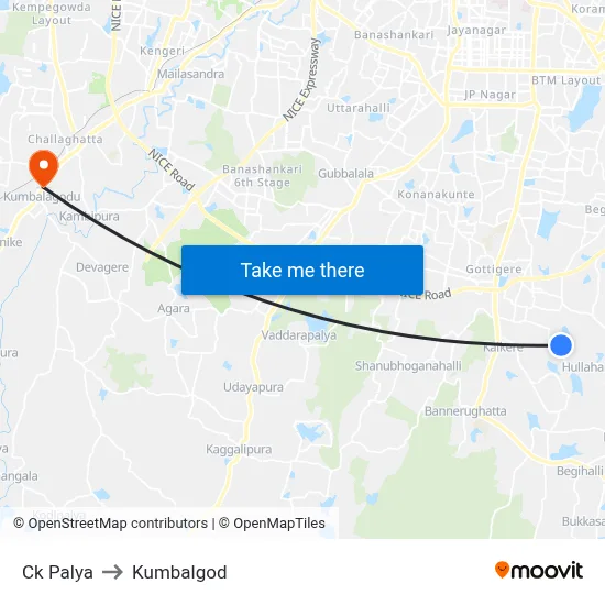 Ck Palya to Kumbalgod map