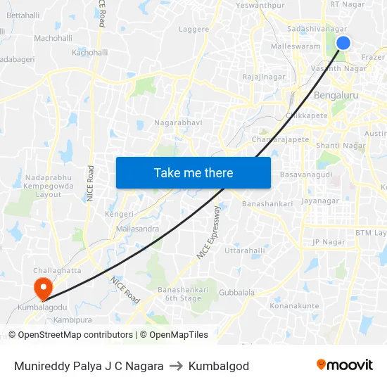 Munireddy Palya J C Nagara to Kumbalgod map
