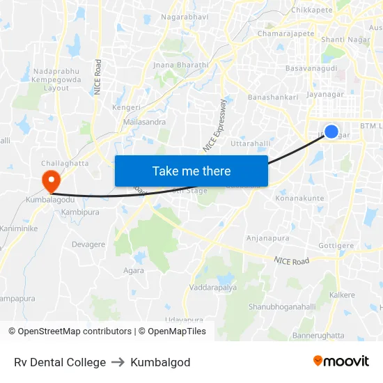 Rv Dental College to Kumbalgod map