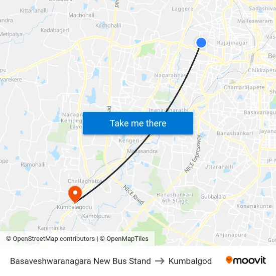 Basaveshwaranagara New Bus Stand to Kumbalgod map