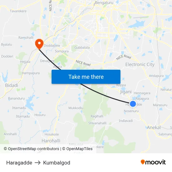 Haragadde to Kumbalgod map