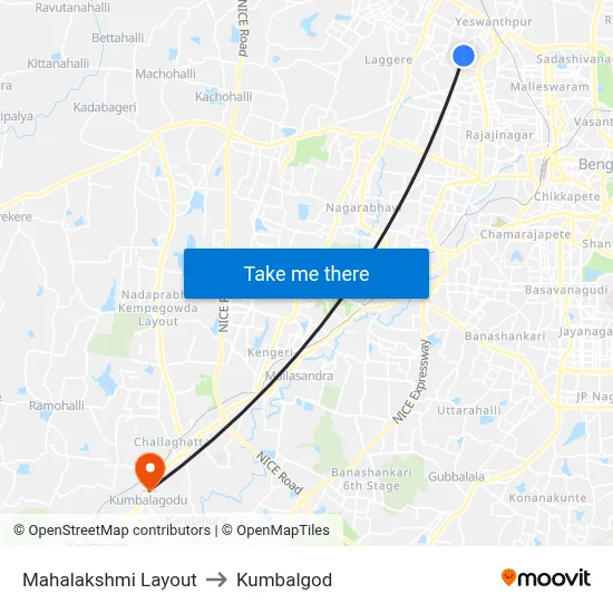 Mahalakshmi Layout to Kumbalgod map