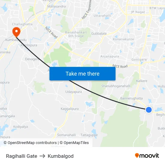 Ragihalli Gate to Kumbalgod map