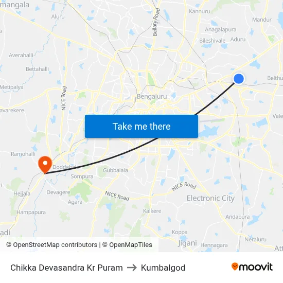 Chikka Devasandra Kr Puram to Kumbalgod map