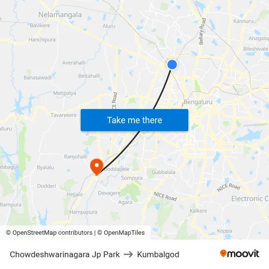 Chowdeshwarinagara Jp Park to Kumbalgod map