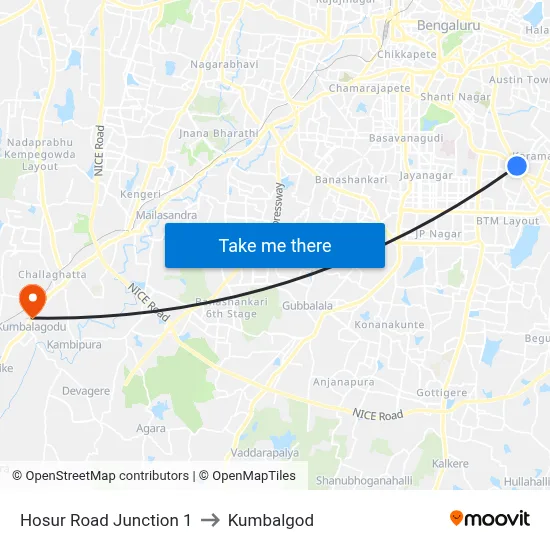 Hosur Road Junction 1 to Kumbalgod map