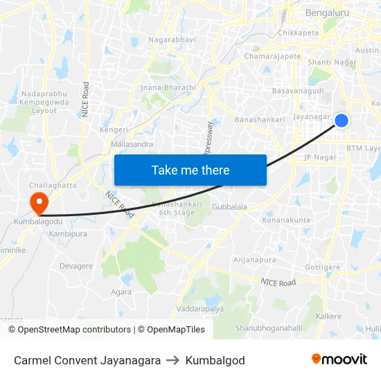 Carmel Convent Jayanagara to Kumbalgod map