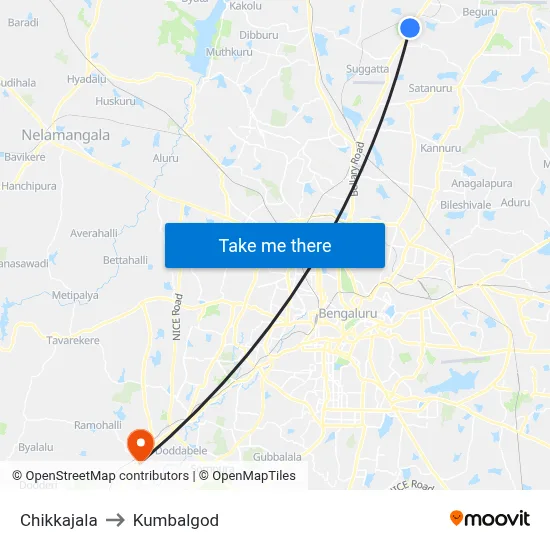Chikkajala to Kumbalgod map