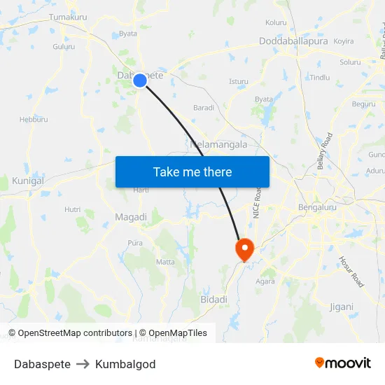 Dabaspete to Kumbalgod map