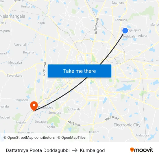 Dattatreya Peeta Doddagubbi to Kumbalgod map