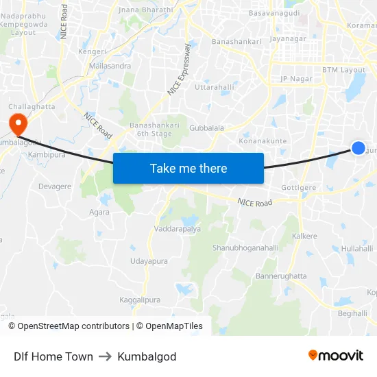 Dlf Home Town to Kumbalgod map