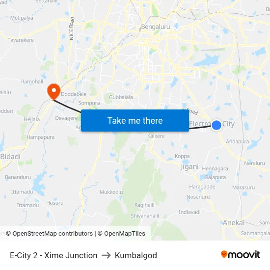 E-City 2 - Xime Junction to Kumbalgod map
