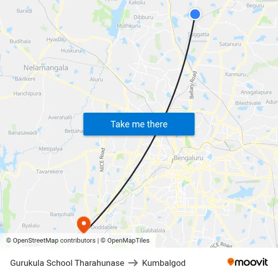 Gurukula School Tharahunase to Kumbalgod map