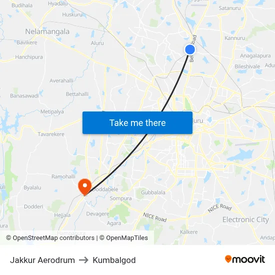 Jakkur Aerodrum to Kumbalgod map