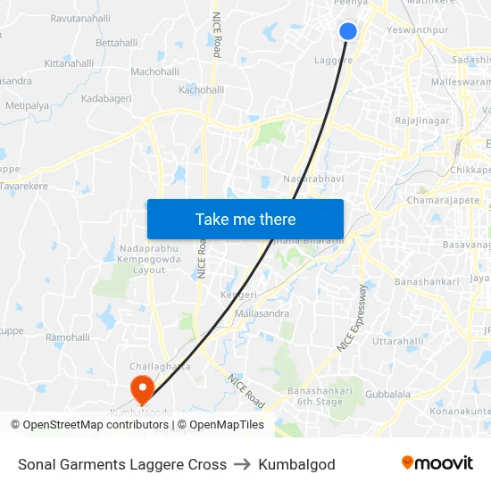 Sonal Garments Laggere Cross to Kumbalgod map