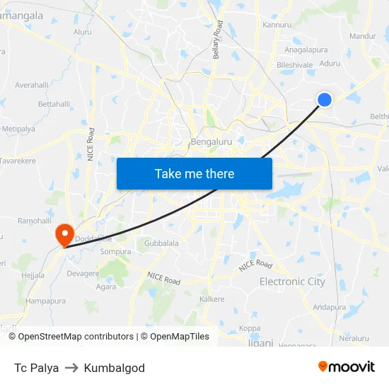 Tc Palya to Kumbalgod map