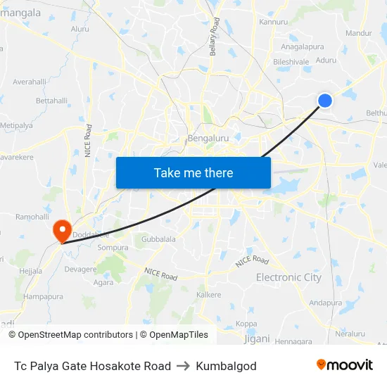 Tc Palya  Gate Hosakote Road to Kumbalgod map
