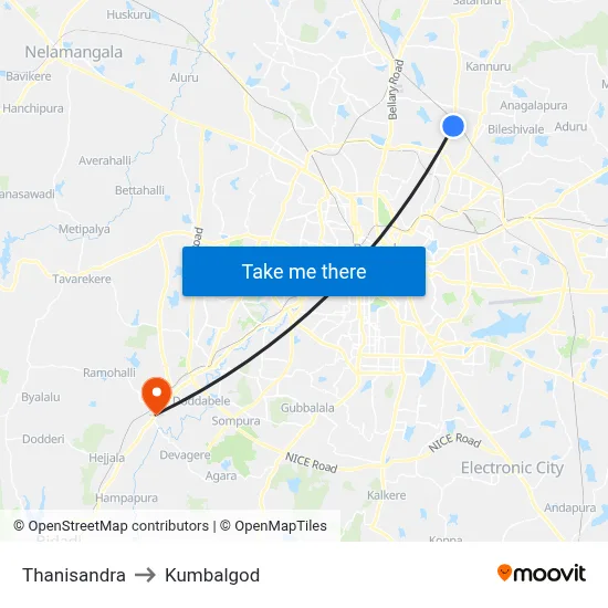 Thanisandra to Kumbalgod map