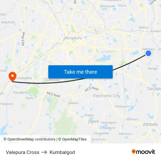 Valepura Cross to Kumbalgod map